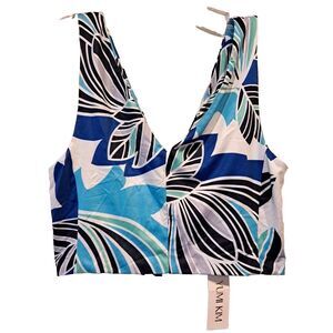 Yumi Kim Tank Crop Top Zip-Up Back Blue White Abstract Womens Size Medium NWT